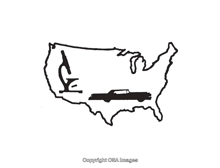 Creative Map Illustration Featuring USA Outline with Car Motif