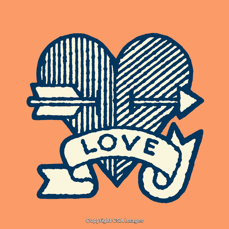 Retro-Styled Heart Illustration with Arrow and Love Banner
