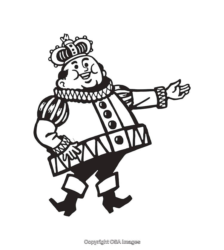 Illustration of a King in Black and White Line Art Style