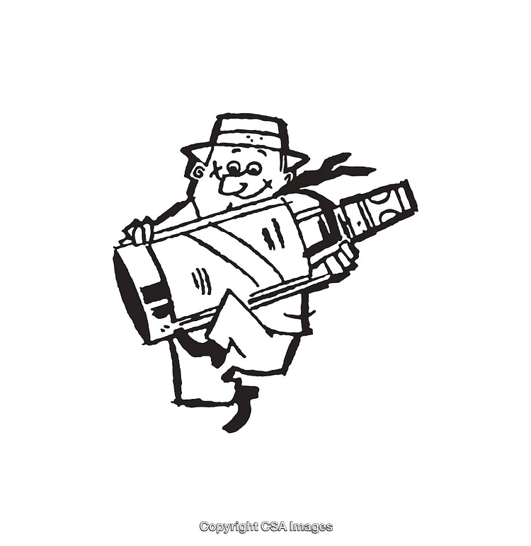 Cartoon Cat Holding a Large Telescope in Black and White Line Art