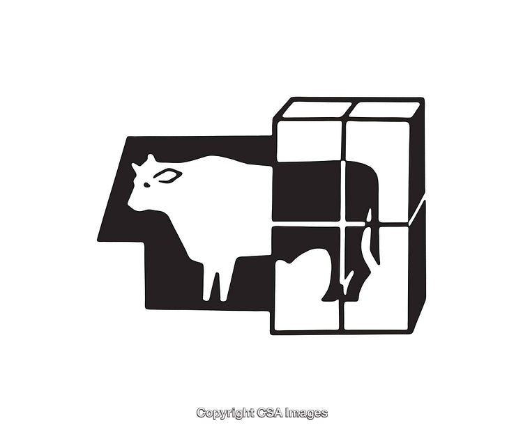 Minimalist Black-and-White Icon Featuring Cow Representation in Abstract Style