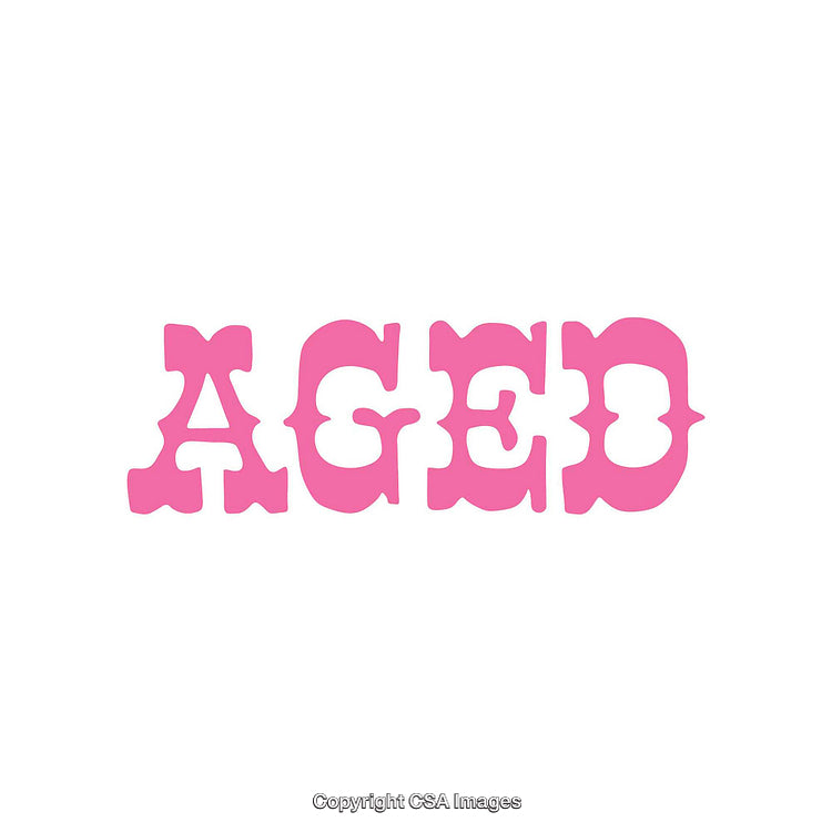 Bold Pink Text Design Highlighting the Word 'Aged' in Artistic Font