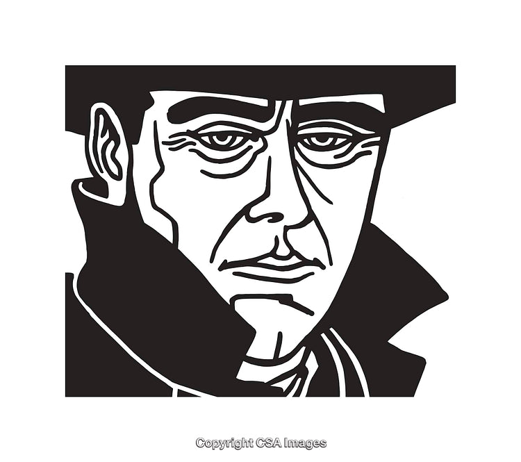 Black and White Line Art Illustration of a Thoughtful Individual