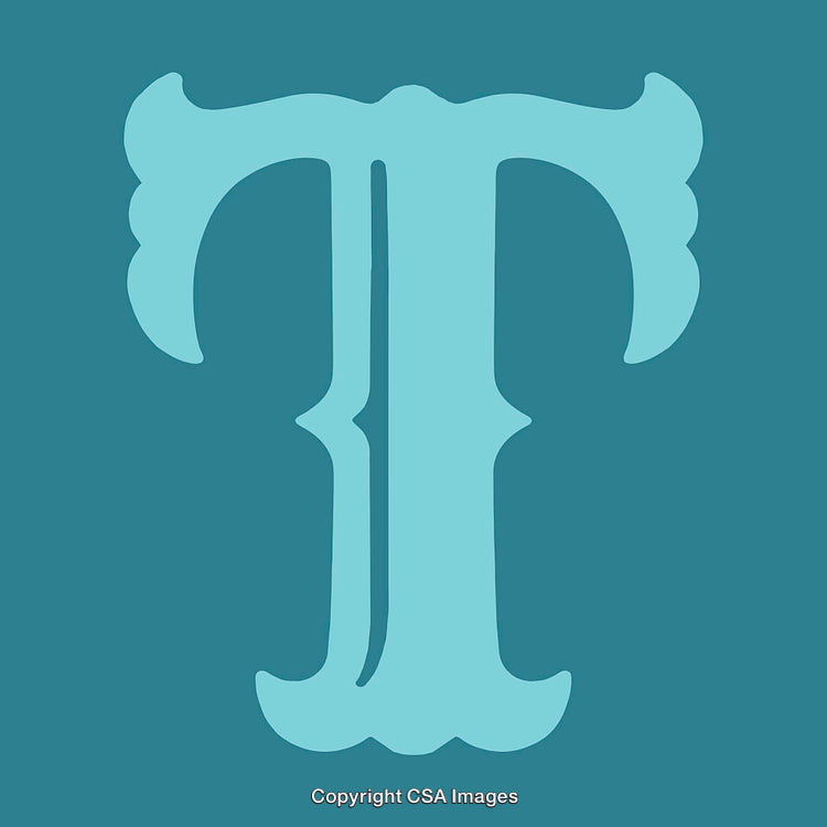 Stylized Light Blue Letter T on a Blue Background