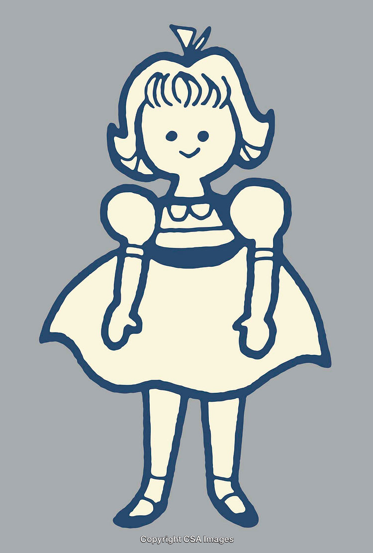 Colorful Illustration of a Girl in a Dress on a Plain Background