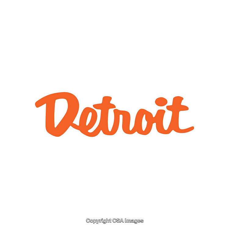 Detroit Inscription in Bold Orange Handwritten Typography on White Background