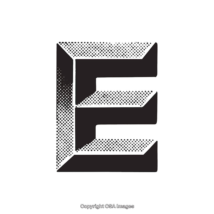 Stylized Letter E in a Halftone 3D Design