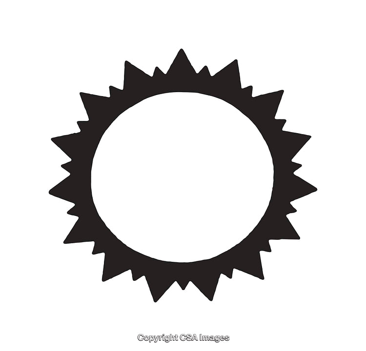 Black And White Line Art Illustration of a Radiant Sun Icon