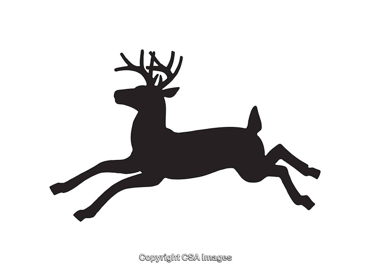 Silhouette Icon of a Running Deer with Antlers in Black and White