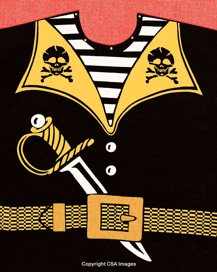 Colorful Pirate Costume Design Featuring Skull and Crossbones with Saber and Belt