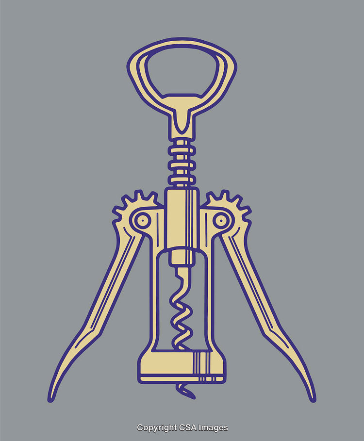 Detailed Color Line Art Illustration of a Corkscrew and Bottle Opener