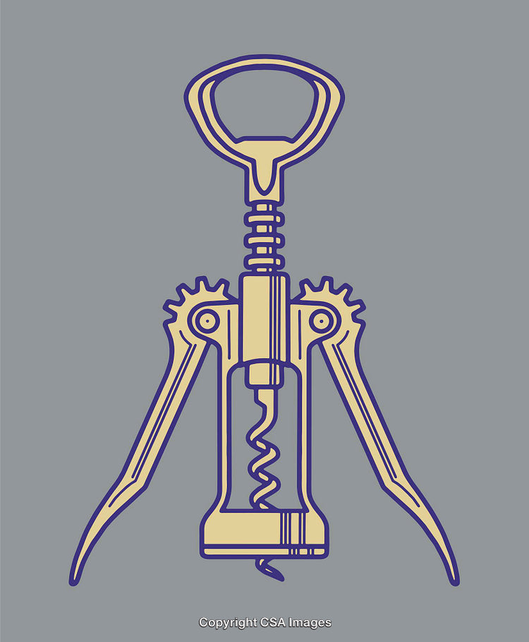 Detailed Color Line Art Illustration of a Corkscrew and Bottle Opener