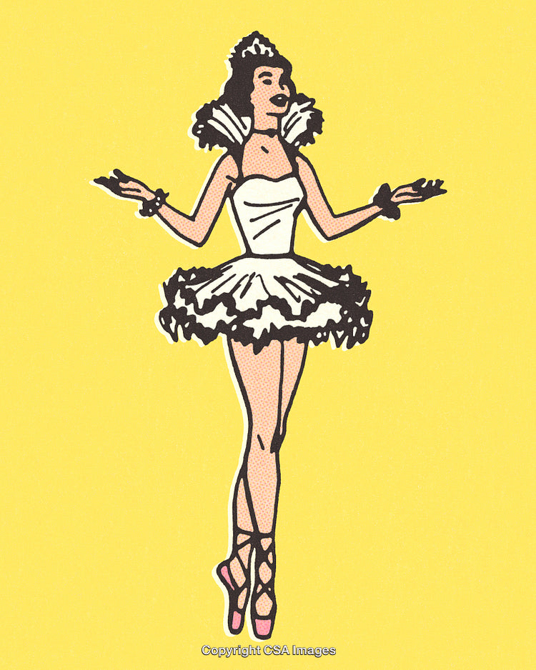 Elegant Ballerina Illustration with Vintage Style and Vibrant Colors