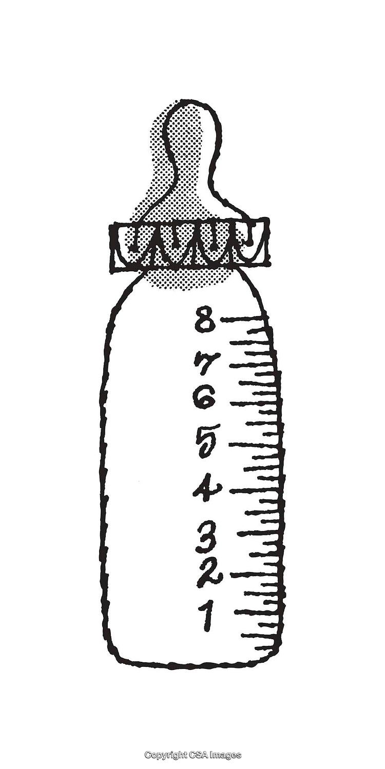 Black and White Line Art Illustration of a Baby Bottle