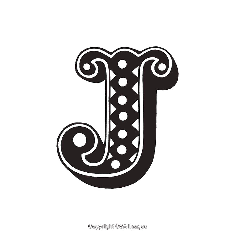 Stylized Black Letter J With Decorative Dots and Curves Design