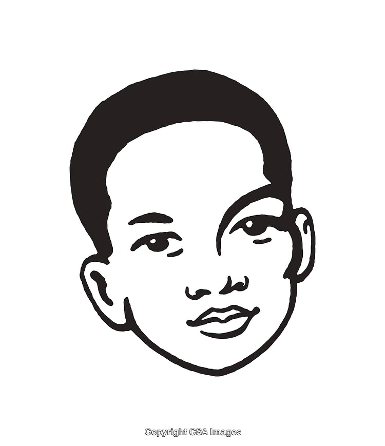 Black and White Line Art Portrait of a Young Individual’s Face