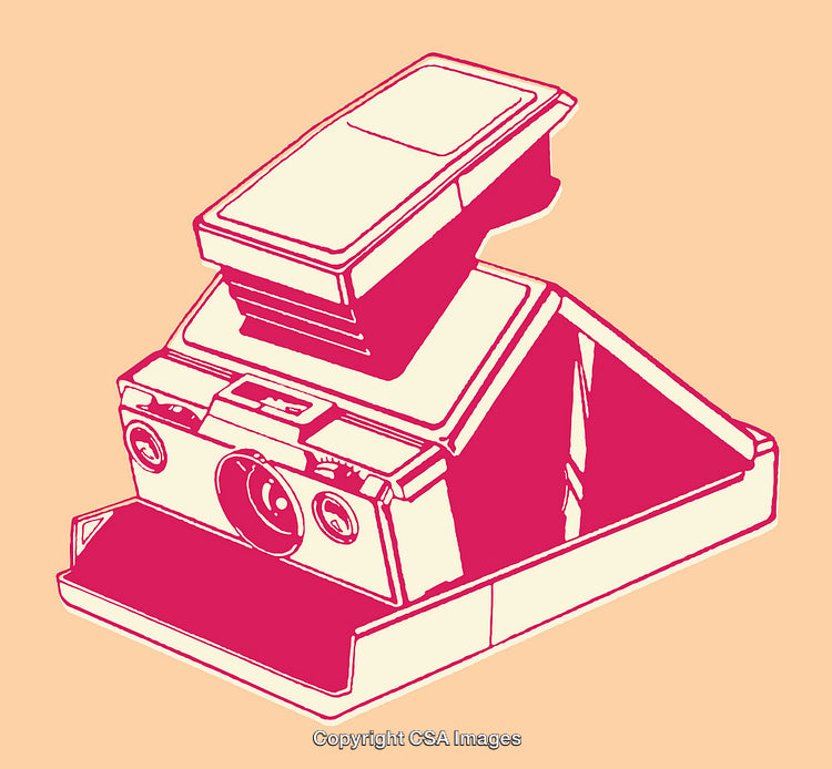 Stylized Line Art Illustration of a Vintage Instant Camera Design