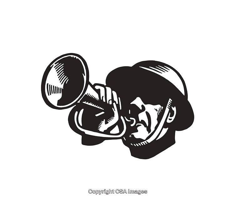 Black and White Line Art of a Trumpet Player in Classic Style