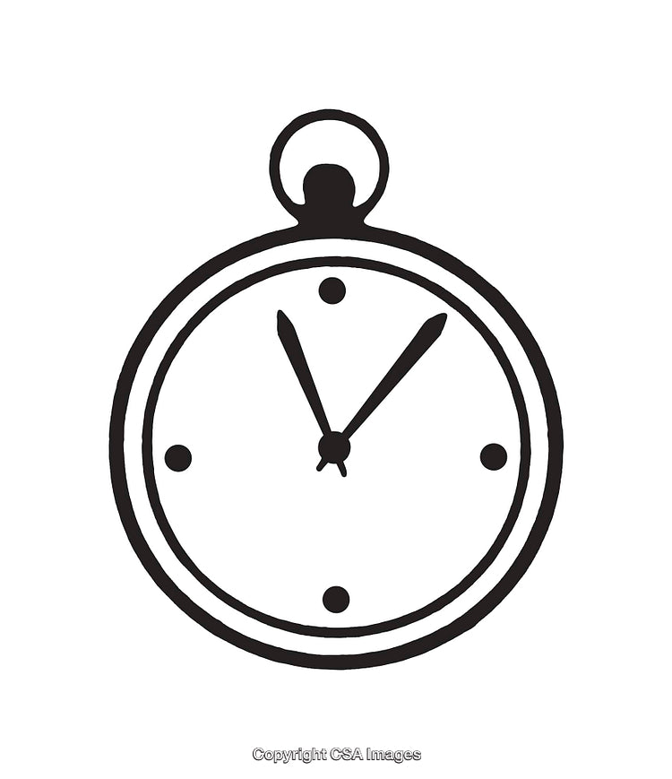 Black and White Line Drawing of a Clock Icon