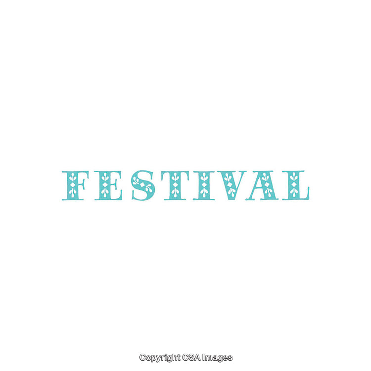 Turquoise Festival Text With Decorative Design On White Background
