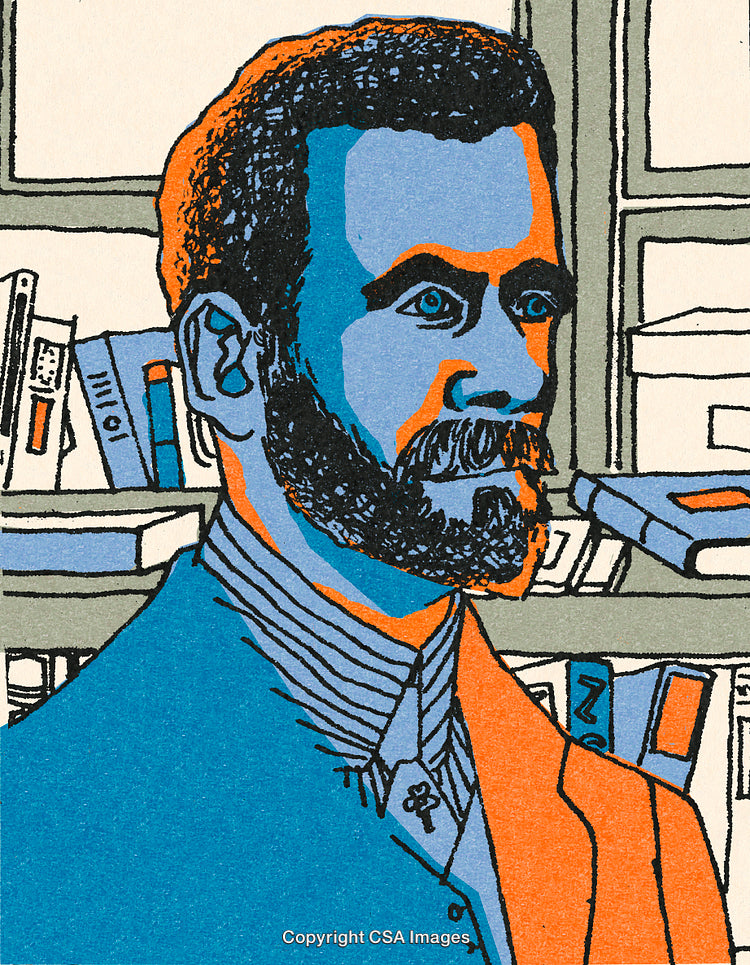 Stylized Portrait of a Man in an Artistic Library Setting