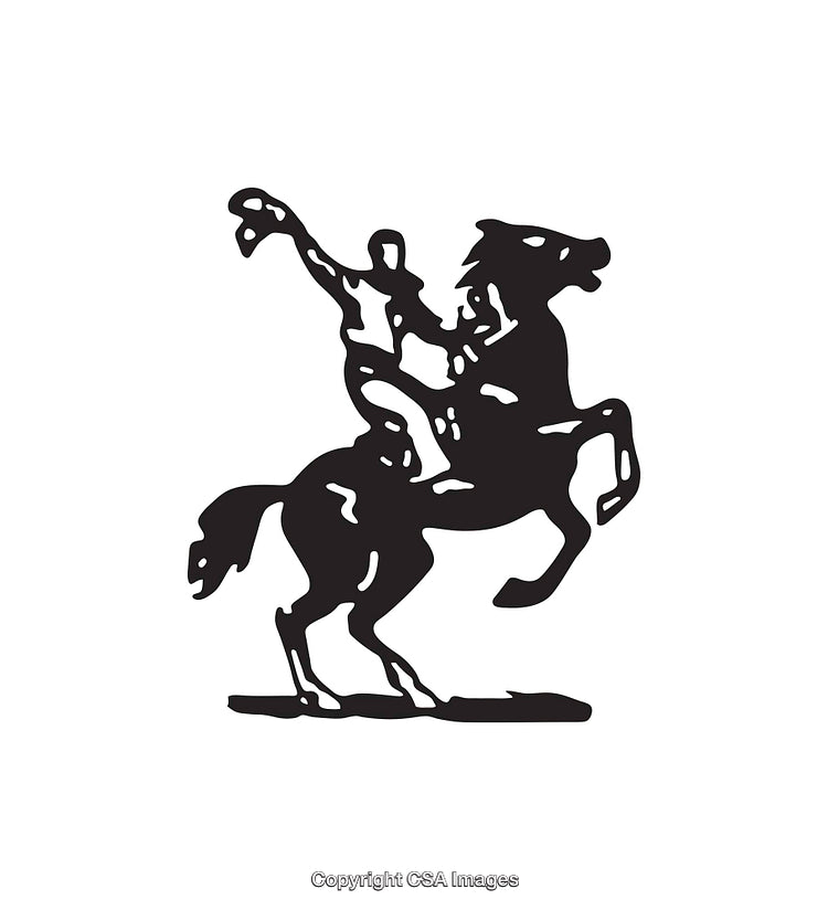Silhouette of Horse and Rider in Dynamic Motion on a White Background