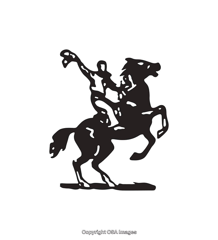 Silhouette of Horse and Rider in Dynamic Motion on a White Background