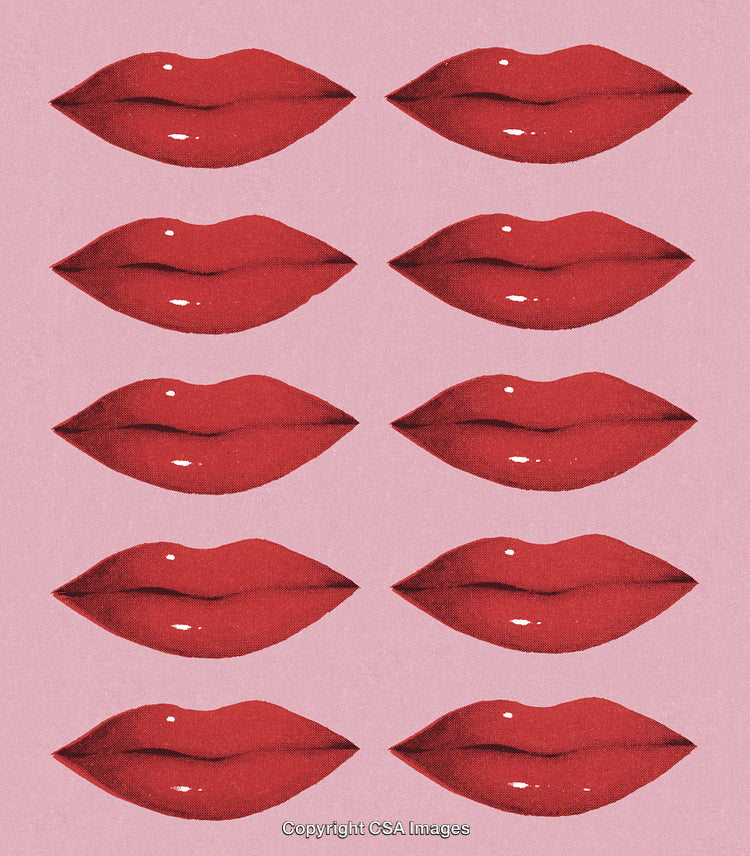 Pattern of Red Lips on a Pink Background, Pop Art Style Illustration