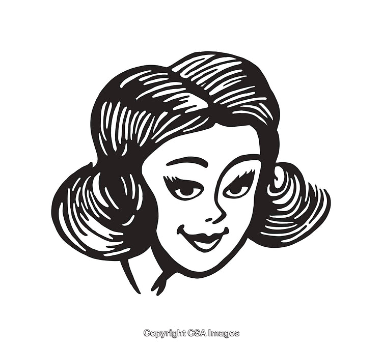 Retro Style Black and White Feminine Illustration Artwork