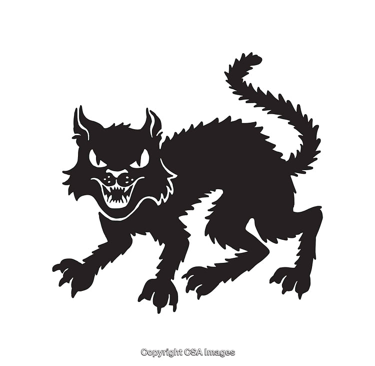 Angry Black Cat Illustration with Arched Back