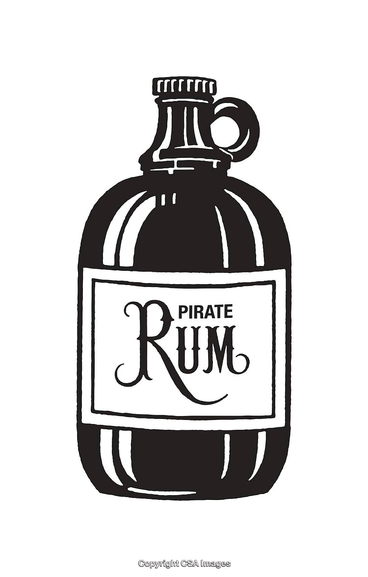 Vintage Black and White Pirate Rum Bottle Illustration Art