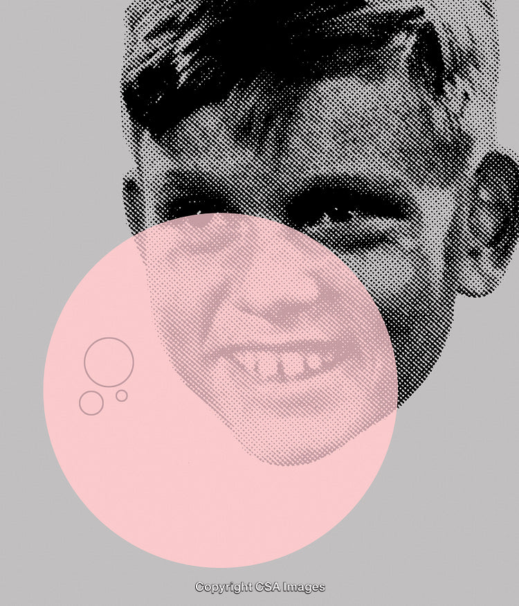 Abstract Pop Art Portrait With Pink Circle Overlay in Modern Style
