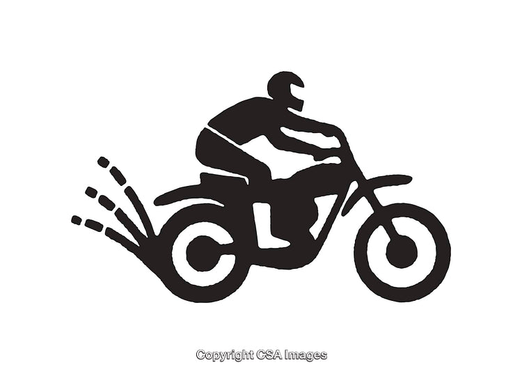 Black and White Icon of a Motocross Rider Kicking Up Dirt