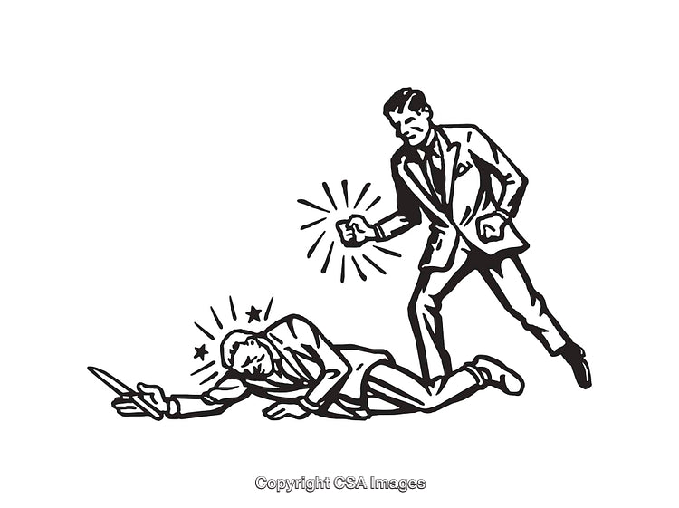 Black and White Line Art Illustration of a Confrontation Scene