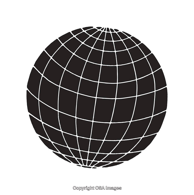 Black and White Geometric Line Illustration of a Globe Sphere