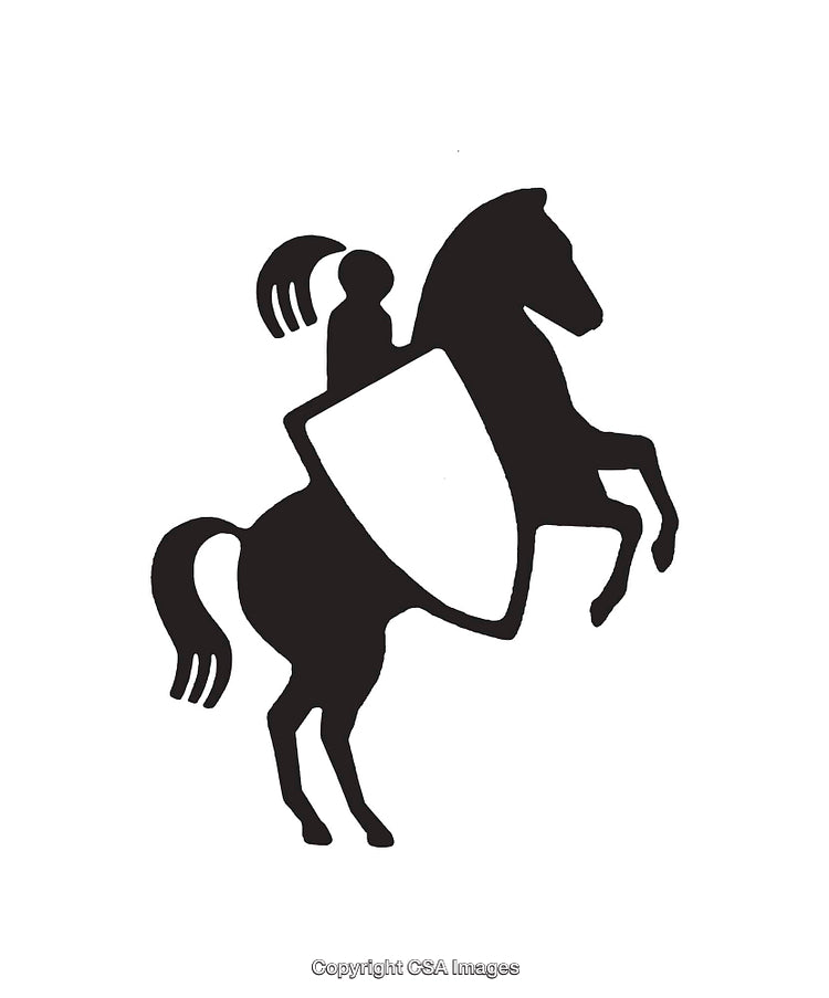 Silhouette of a Knight on Horseback with Shield and Helmet