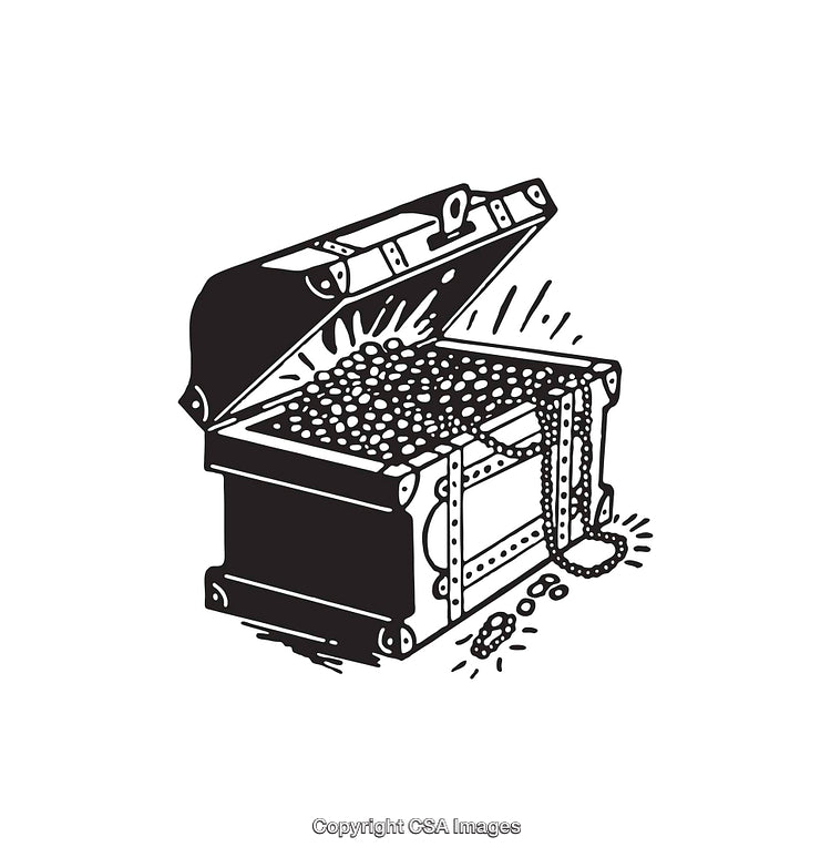 Intricate Black and White Line Art of a Treasure Chest Illustration