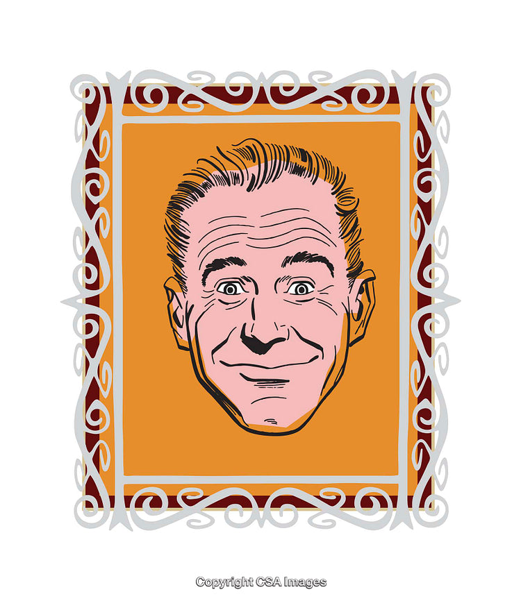 Vibrant Cartoon Illustration of a Grinning Face with Retro Border Design