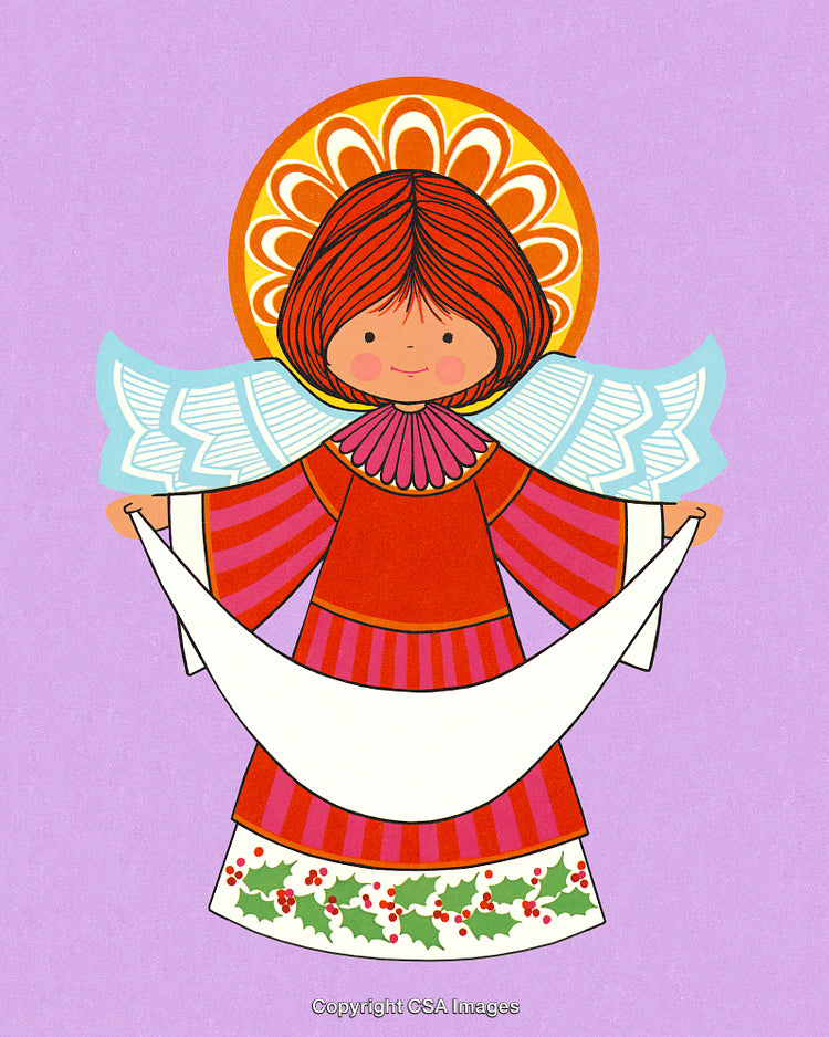 Vintage Illustration of an Angel in a Festive Holiday Theme