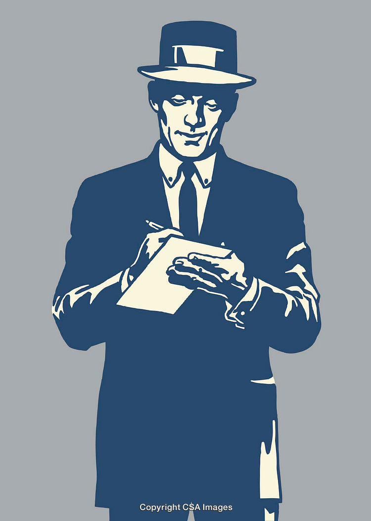 Professional Reporter Taking Notes in Vintage Line Art Style Illustration