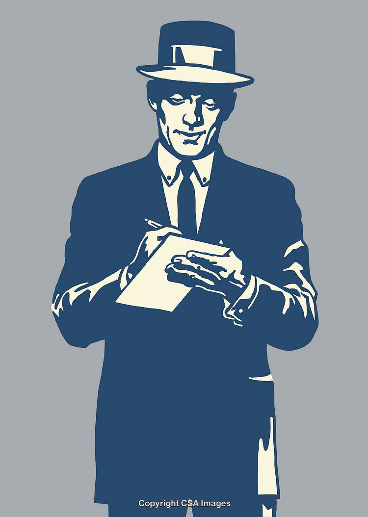Professional Reporter Taking Notes in Vintage Line Art Style Illustration
