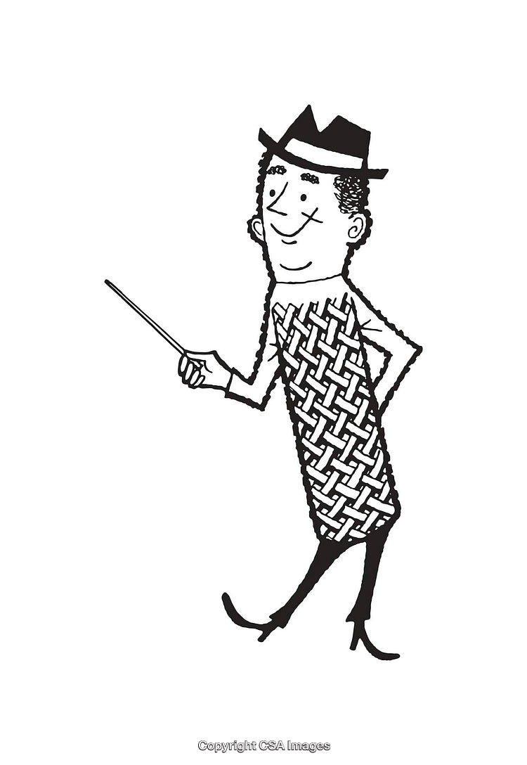 Retro Illustration of a Person with a Woven Pattern Design and Stick