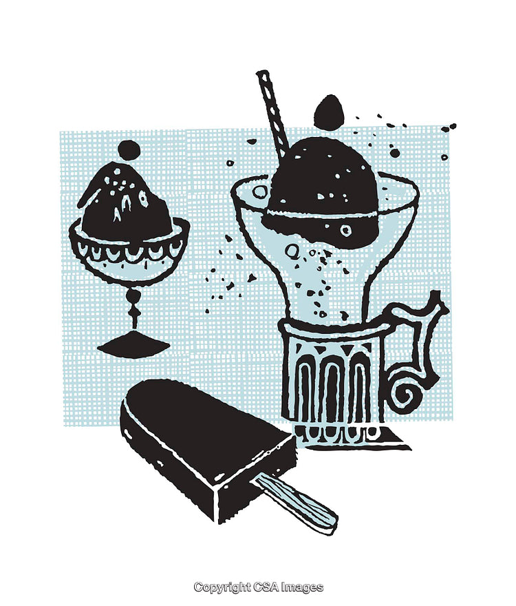 Colorful Illustration of Desserts and Ice Cream in a Unique Artistic Style