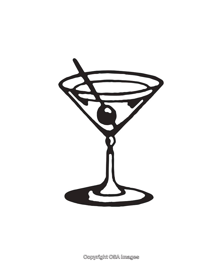 Hand-Drawn Martini Glass Illustration with Bold Black and White Design