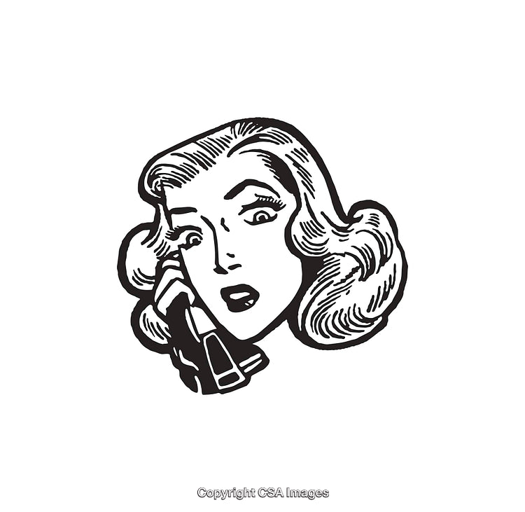 Vintage Black and White Illustration of Woman Talking on Phone