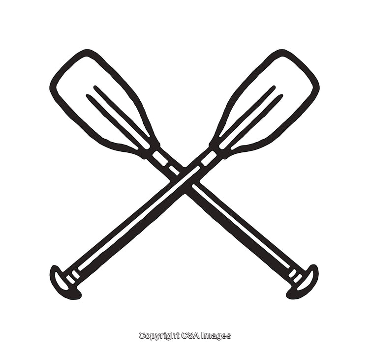 Black and White Illustration of Crossed Oars in Line Art Style