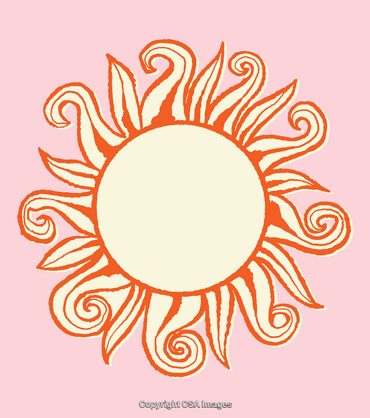 Vibrant Sun Illustration With Bold Curved Rays on Pink Background