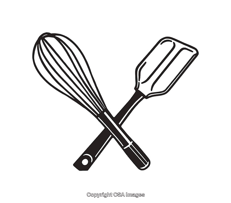 Black And White Line Art of Baking Whisk and Spatula Crossed