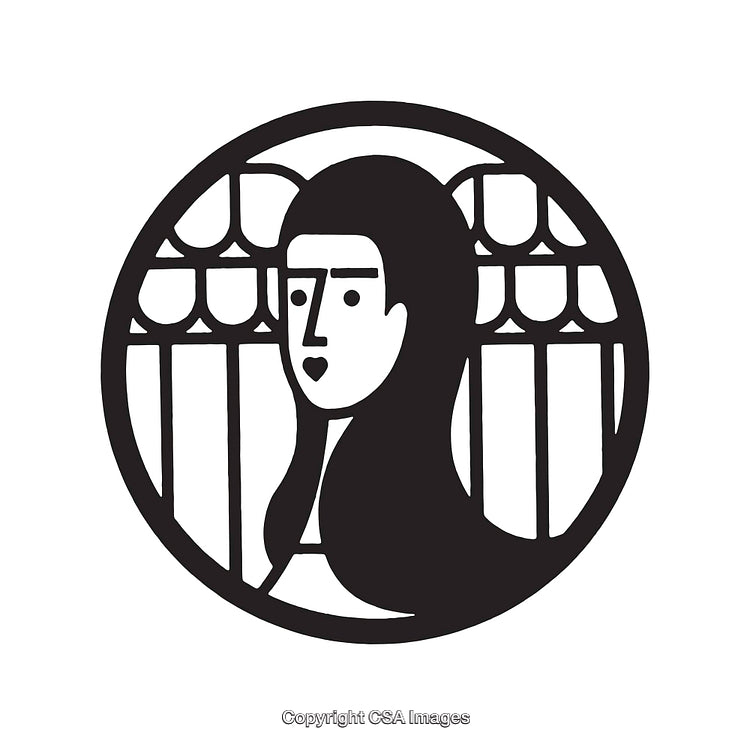 Black and White Line Art Portrait in Circular Frame