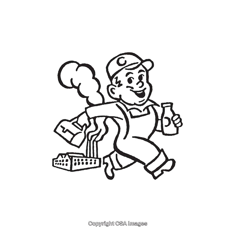Black and White Line Art of a Happy Delivery Man Illustration